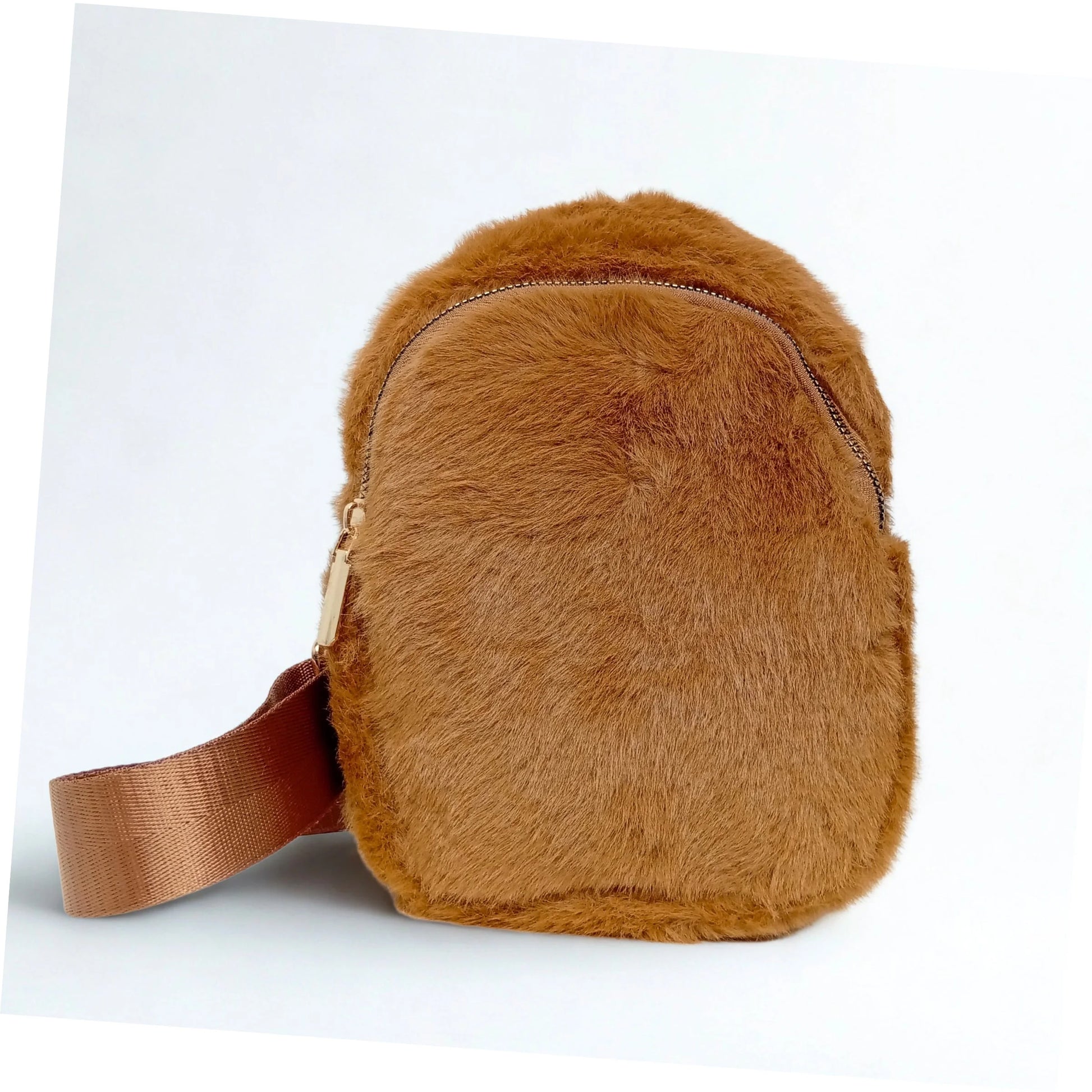 Mini faux fur crossbody bag - Brown - Crossbody
