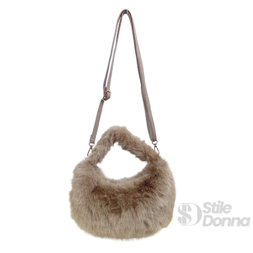 Mini Hobo In Pelliccia Sintetica Con Fodera Microfibra | Dettaglio manico | pelliccia sintetica | Beige