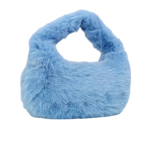 Mini Hobo In Pelliccia Sintetica Con Fodera Microfibra | Vista frontale | pelliccia sintetica | Blu