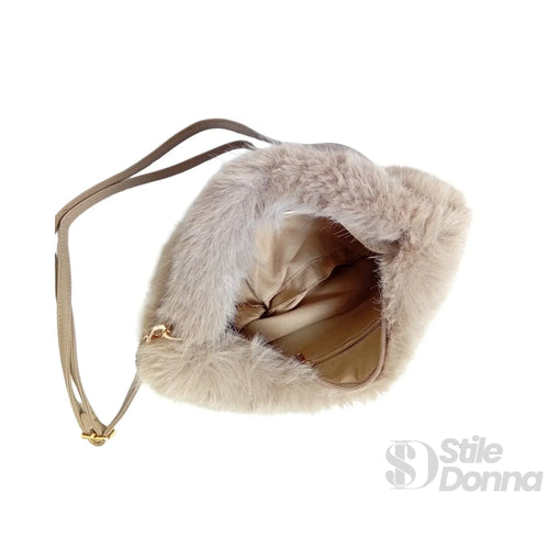 Mini Hobo In Pelliccia Sintetica Con Fodera Microfibra | Vista dall'alto | pelliccia sintetica | Beige