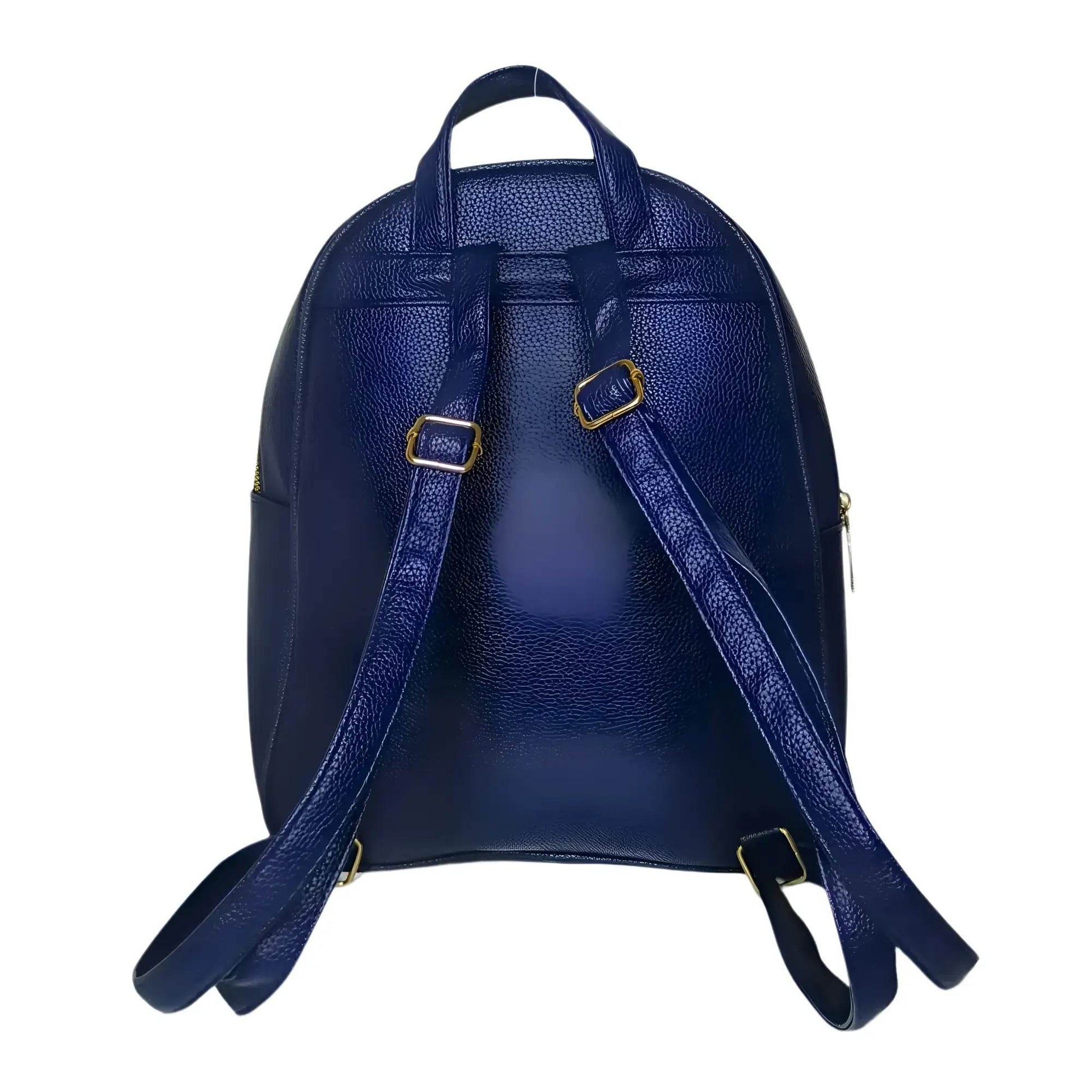 Navy Blue Leather Mini Backpack for Women with Gold Zipper - Stile Donna Bags