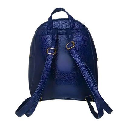 Navy Blue Leather Mini Backpack for Women with Gold Zipper - Stile Donna Bags