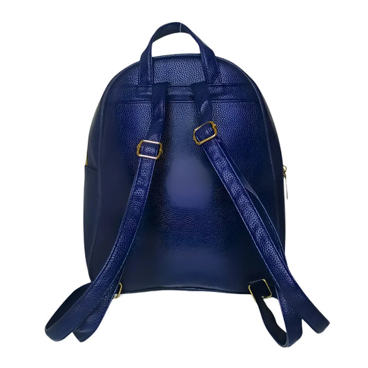 Navy Blue Leather Mini Backpack for Women with Gold Zipper - Stile Donna Bags
