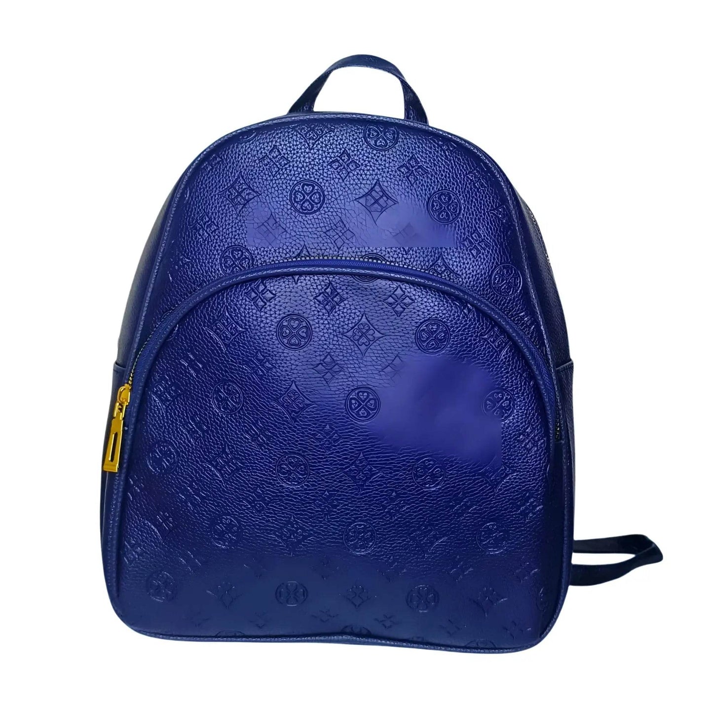 Navy Blue Leather Mini Backpack for Women with Gold Zipper - Stile Donna Bags