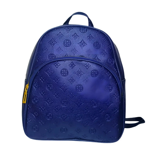 Navy Blue Leather Mini Backpack for Women with Gold Zipper - Stile Donna Bags
