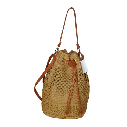 Brown Handmade Net Bucket Bag with Leather Straps - Stile Donna Bags