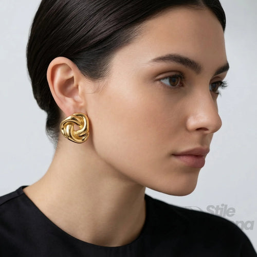 Orecchini A Perno Chunky Knot In Acciaio Inossidabile Dor… | Vista laterale
