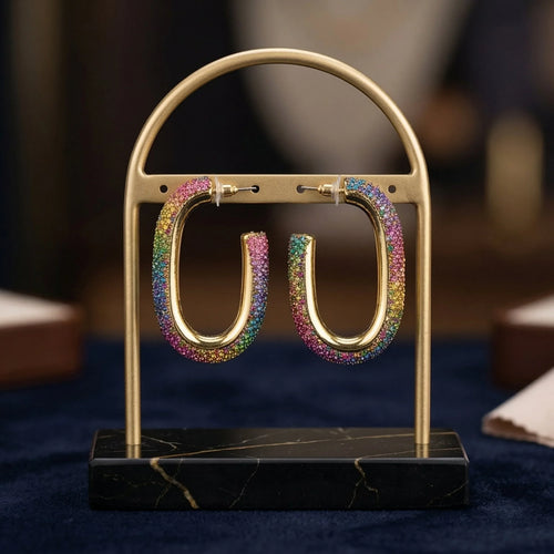 Orecchini U-Hoop Rainbow Crystal Oro | Vista frontale | Oro