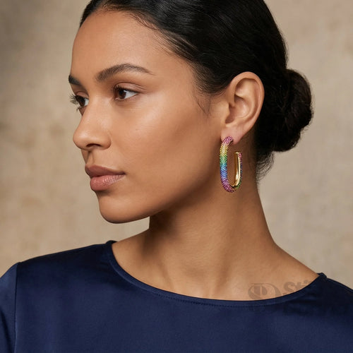 Orecchini U-Hoop Rainbow Crystal Oro | Dettaglio esterno | Oro