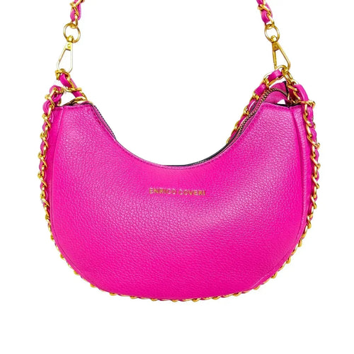 Pink Shoulder Bag with gold color chain strap MS-8824 - Stile Donna Bags