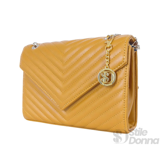 Pochette Giallo Senape Elegante Con Tracolla A Catena In … | Dettaglio esterno | ecopelle | Giallo
