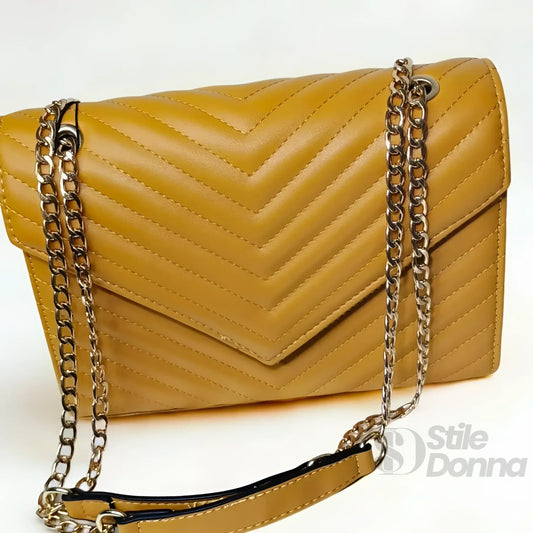Pochette Giallo Senape Elegante Con Tracolla A Catena In … | Vista posteriore | ecopelle | Giallo