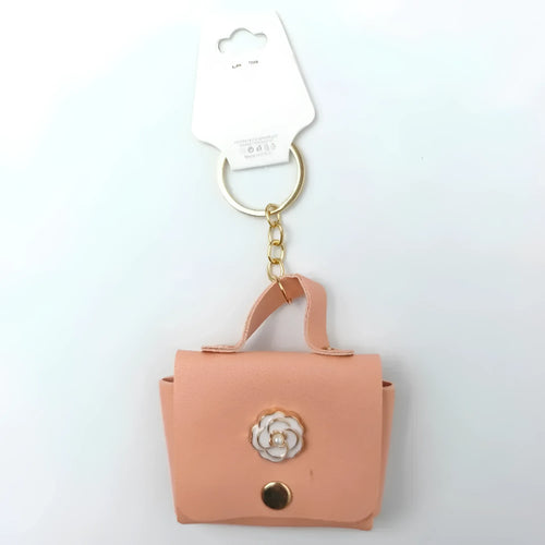 Portachiavi Mini Portamonete In Ecopelle Floreale Con Cha… | Vista posteriore | Blu