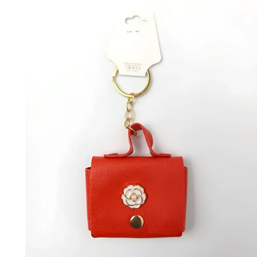 Portachiavi Mini Portamonete In Ecopelle Floreale Con Cha… | Vista laterale | Blu