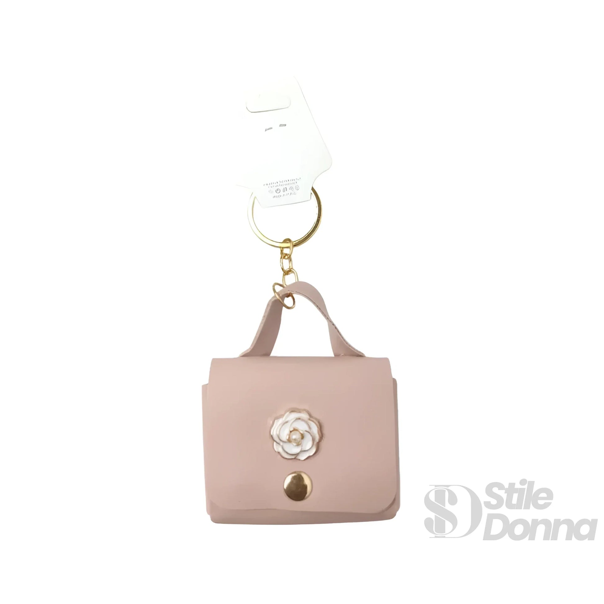 Portachiavi Mini Portamonete In Ecopelle Floreale Con Cha… | Vista dall'alto | Grigio