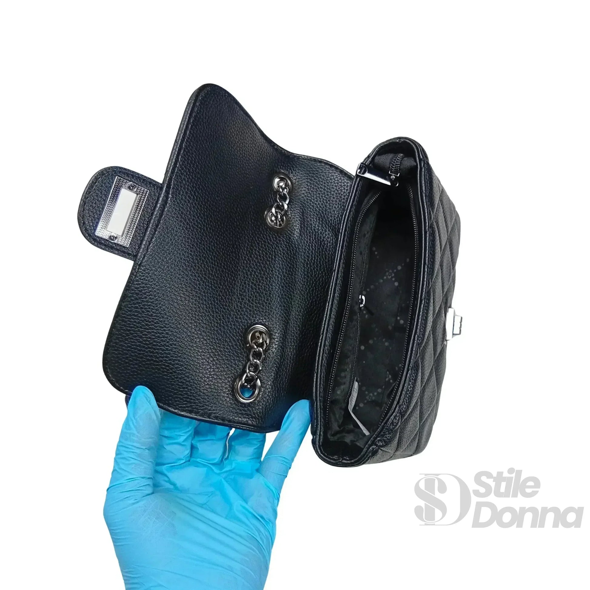 Pouch Clutch Ecopelle Con Catena Argento, Borsa Piccola P… | Dettaglio manico | ecopelle | Nero