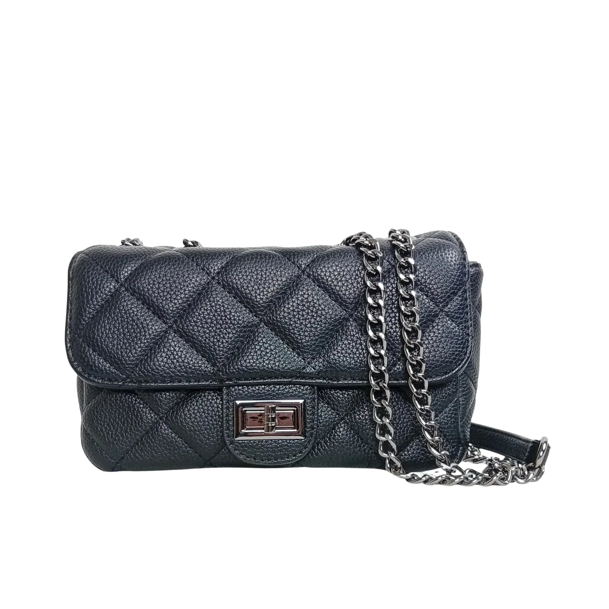 Pouch Clutch Ecopelle Con Catena Argento, Borsa Piccola P… | Dettaglio esterno | ecopelle | Nero