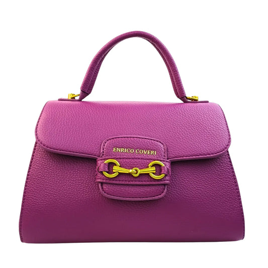 Purple Leather Satchel Bag - with removable shoulder strap - Stile Donna Bags