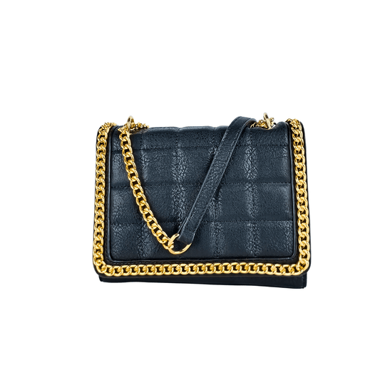 Quilted black faux leather crossbody bag with gold chain handle for women’s bags & wallets