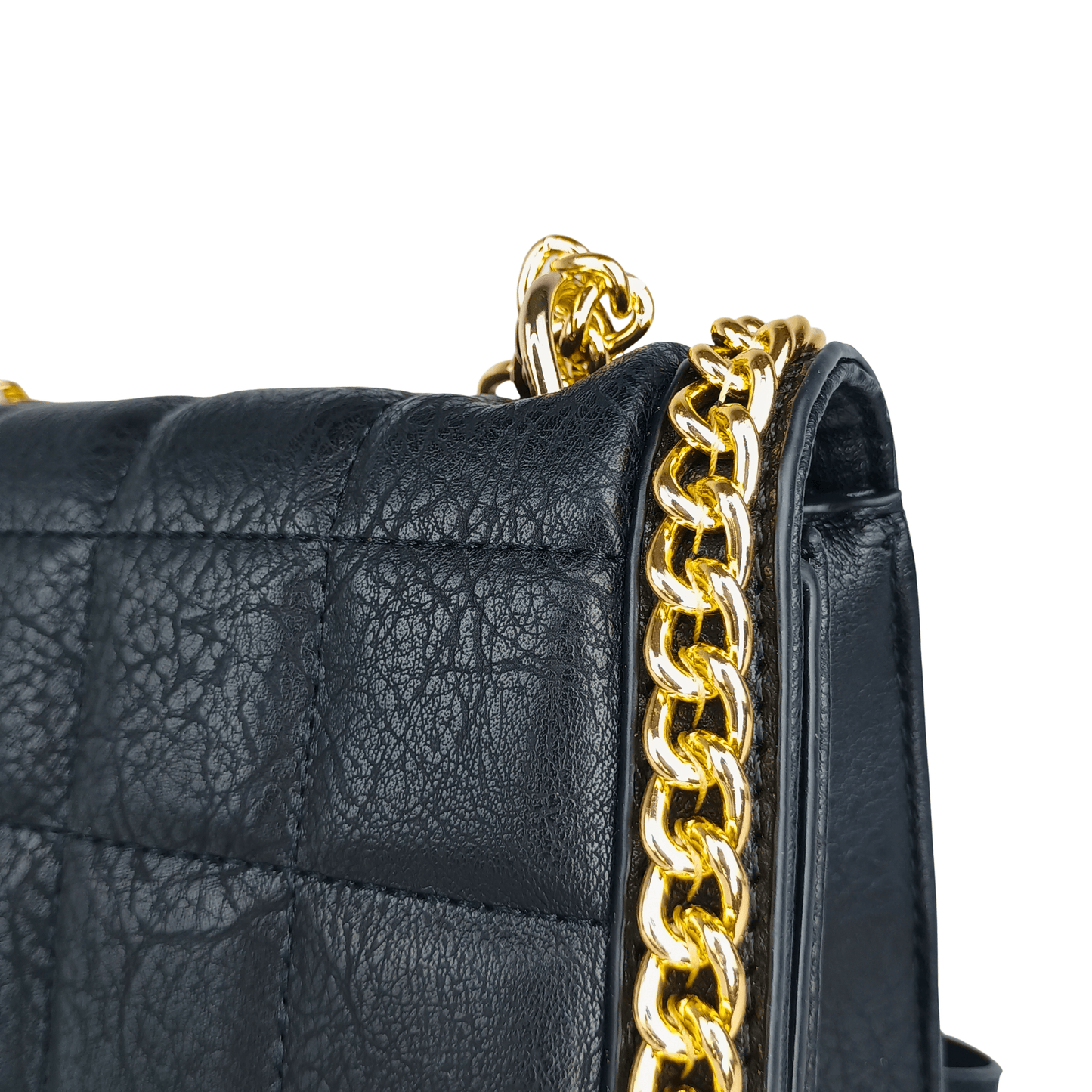 Quilted Black Faux Leather Crossbody Bag with Gold Chain Handle - Stile Donna Bags