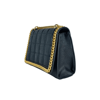 Quilted Black Faux Leather Crossbody Bag with Gold Chain Handle - Stile Donna Bags