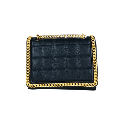 Quilted Black Faux Leather Crossbody Bag with Gold Chain Handle - Stile Donna Bags
