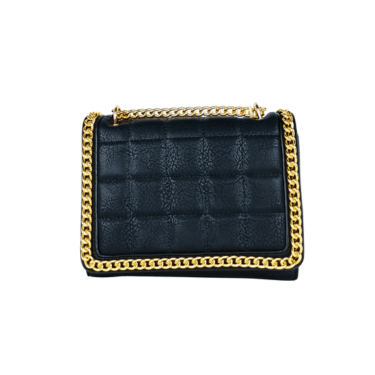 Quilted black faux leather crossbody bag with gold chain handle for women’s bags & wallets