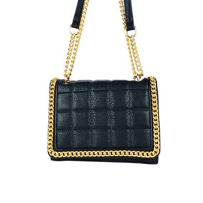 Quilted Black Faux Leather Crossbody Bag with Gold Chain Handle - Stile Donna Bags