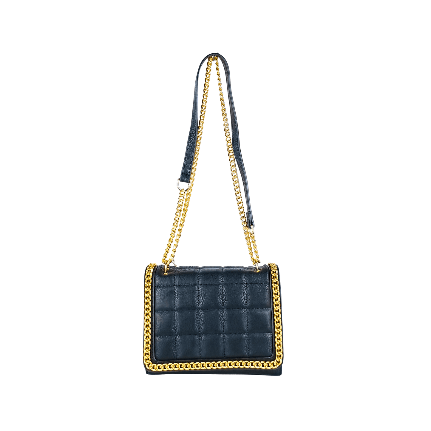 Quilted Black Faux Leather Crossbody Bag with Gold Chain Handle - Stile Donna Bags