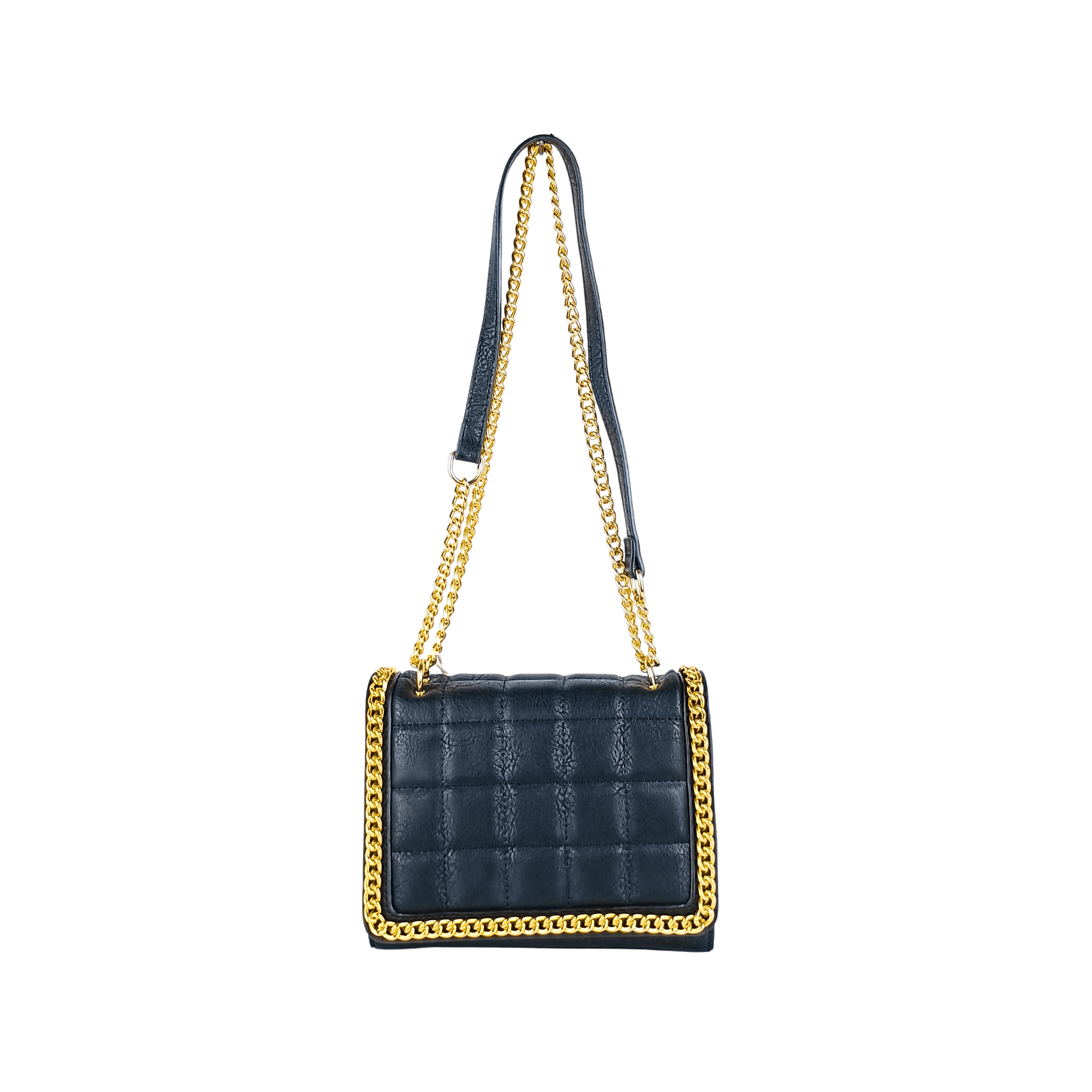 Quilted Black Faux Leather Crossbody Bag with Gold Chain Handle - Stile Donna Bags