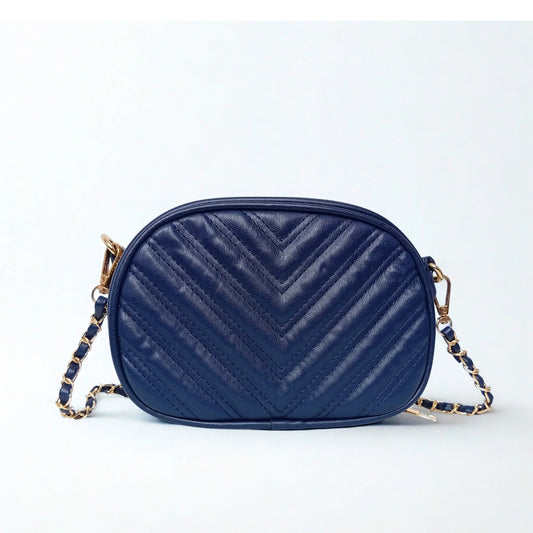 Quilted oval crossbody bag - V-stitched pattern MS-5941 - Blue - Crossbody