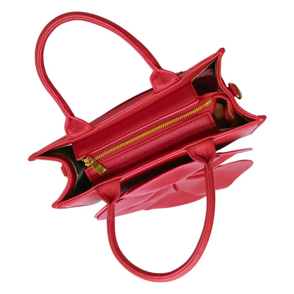 Red Leather Womens Handbag with Flower Stitch Accent - Stile Donna Bags
