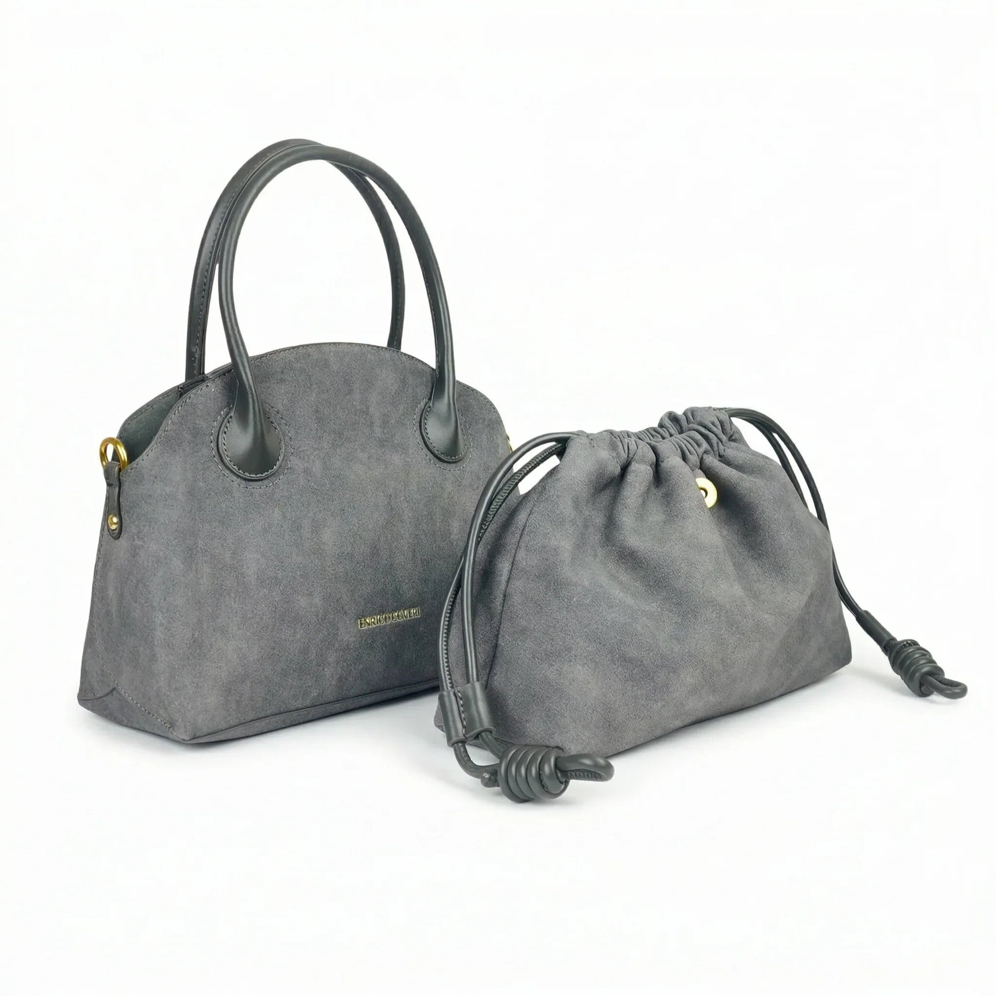 set-di-borse-enrico-coveri-in-suede-grigio-borsa-a-mano-pelle_202603281331 - Stile Donna Bags