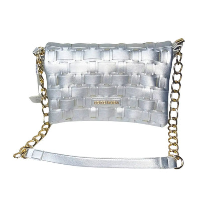 Silver Woven Bag with Chain Strap - MS-2087 - Stile Donna Bags