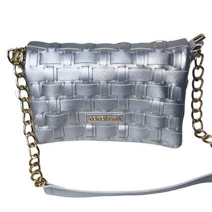 Silver Woven Bag with Chain Strap - MS-2087 - Stile Donna Bags