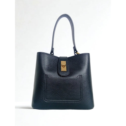 Structured top-handle bag with gold-tone hardware MS-2501 - Black - Handbag