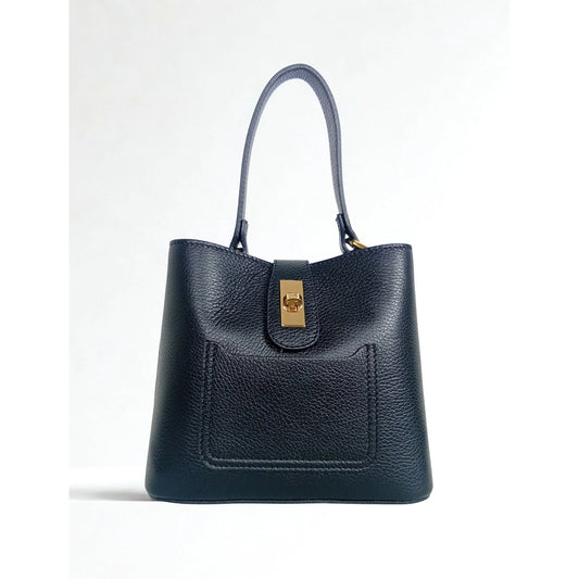 Structured top-handle bag with gold-tone hardware MS-2501 - Black - Handbag