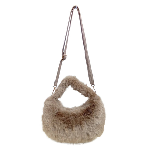 Vanilla faux-fur mini hobo handbag MS-2167 - Hobo bag