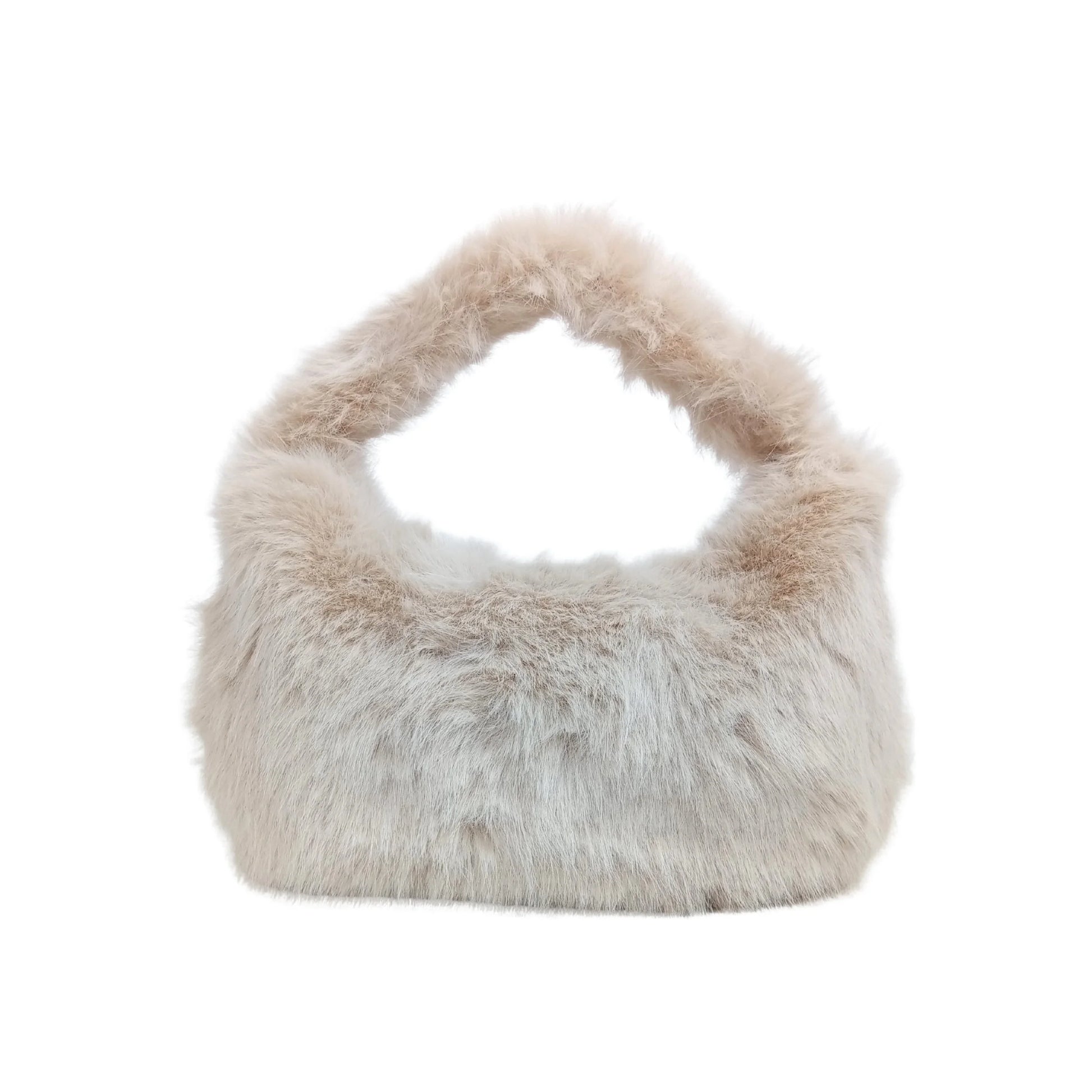 Vanilla faux-fur mini hobo handbag MS-2167 - Beige - Hobo bag