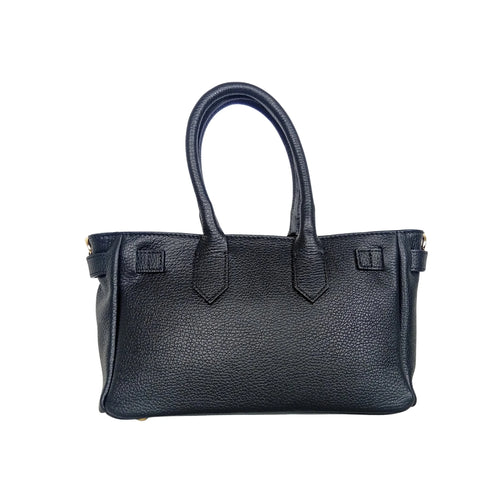 Velinara MS-0787 full-grain leather handbag with detachable strap - Black - Handbag