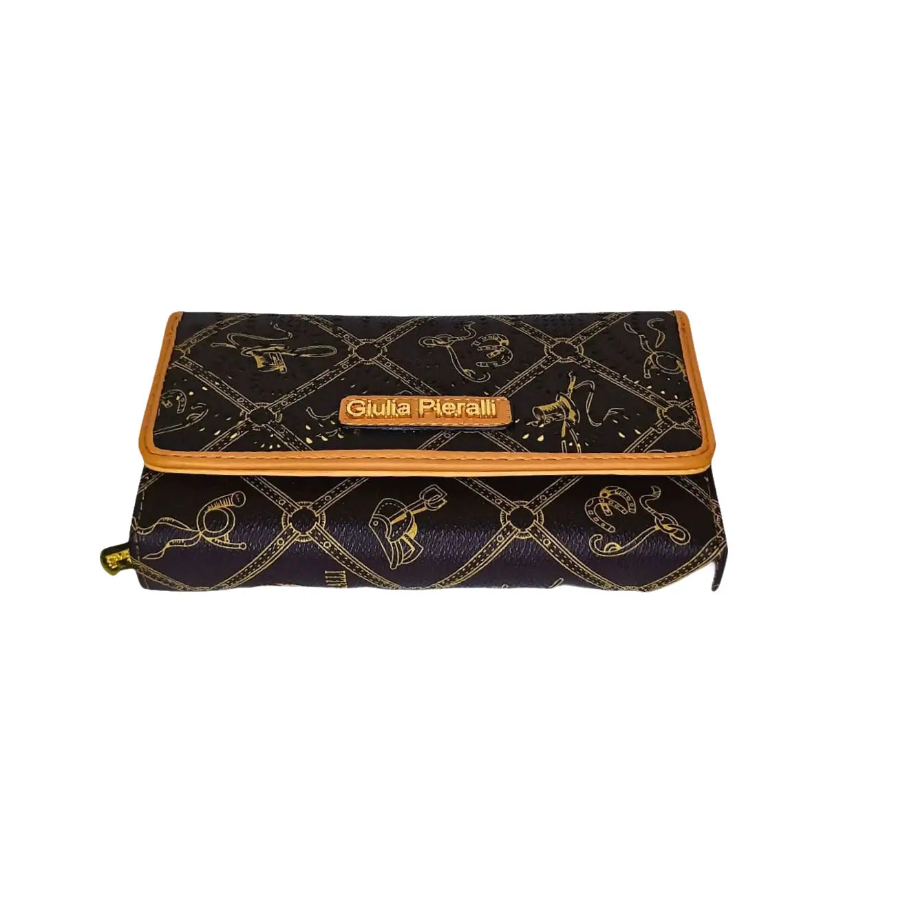 Brown wallet for ladies with tan trim pattern - Stile Donna Bags