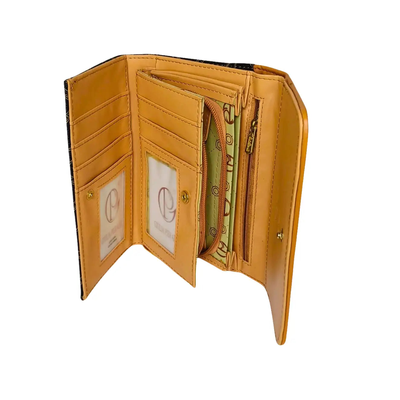 Brown wallet for ladies with tan trim pattern - Stile Donna Bags
