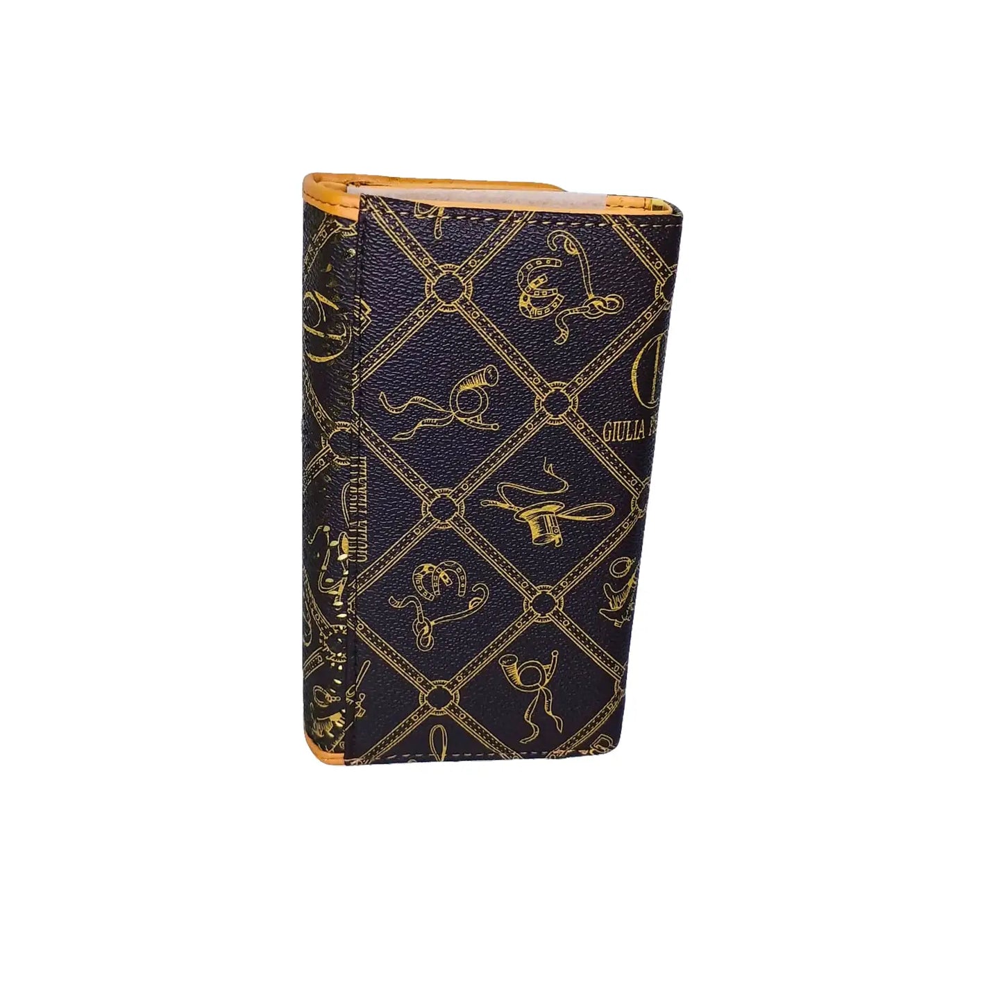 Brown wallet for ladies with tan trim pattern - Stile Donna Bags
