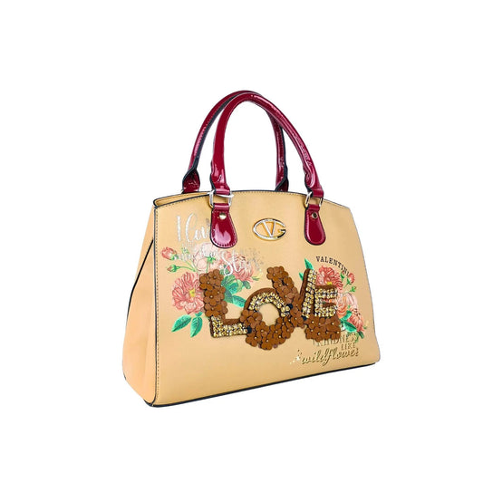 Women’s Tote Bag with Floral Embroidery and Sequin LOVE Design - Stile Donna Bags