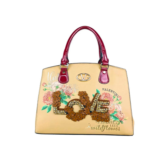 Women’s Tote Bag with Floral Embroidery and Sequin LOVE Design - Stile Donna Bags