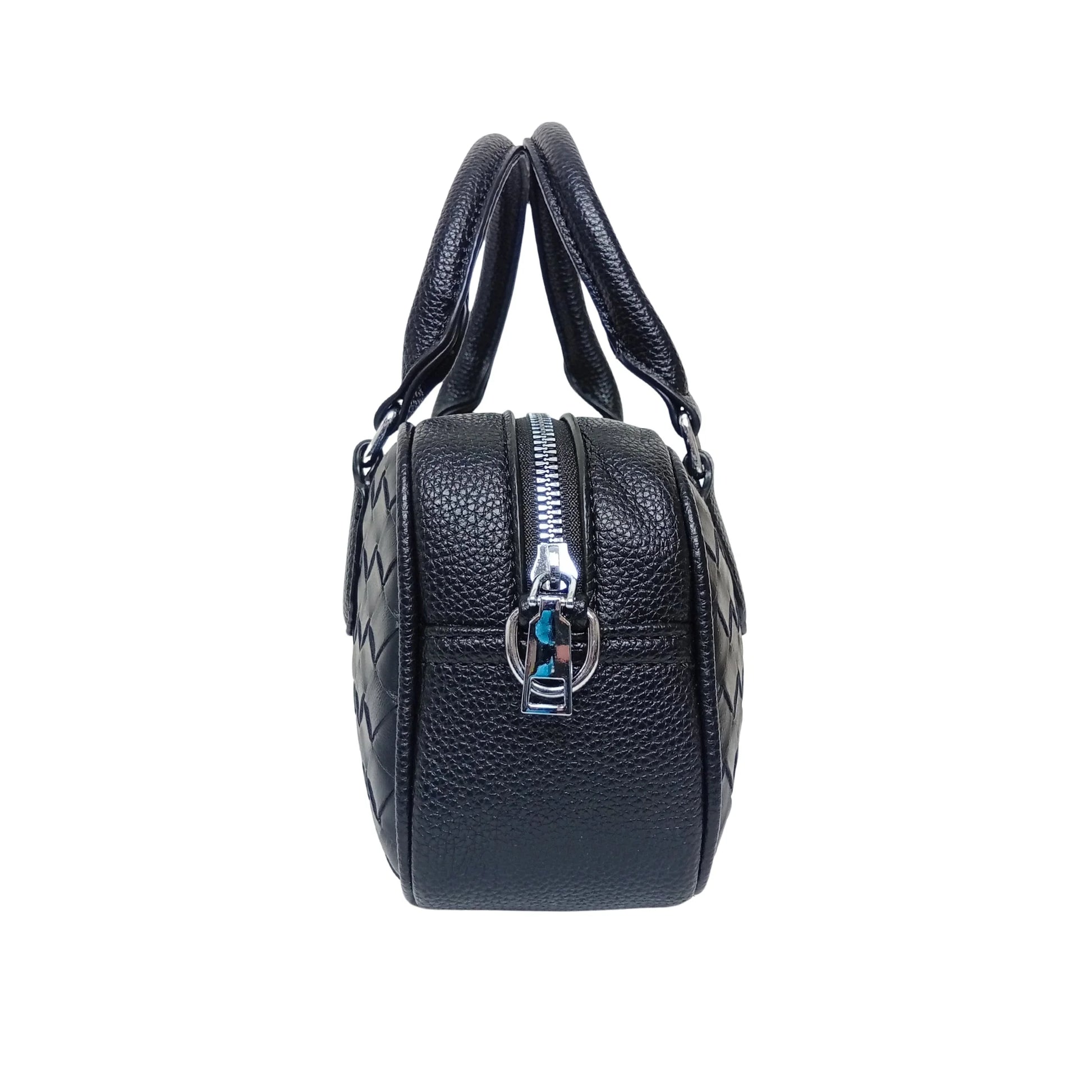 Woven Leather Barrel Bag MS-4299 - Black - Handbag