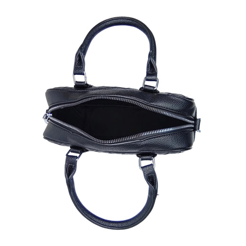 Woven Leather Barrel Bag MS-4299 - Black - Handbag