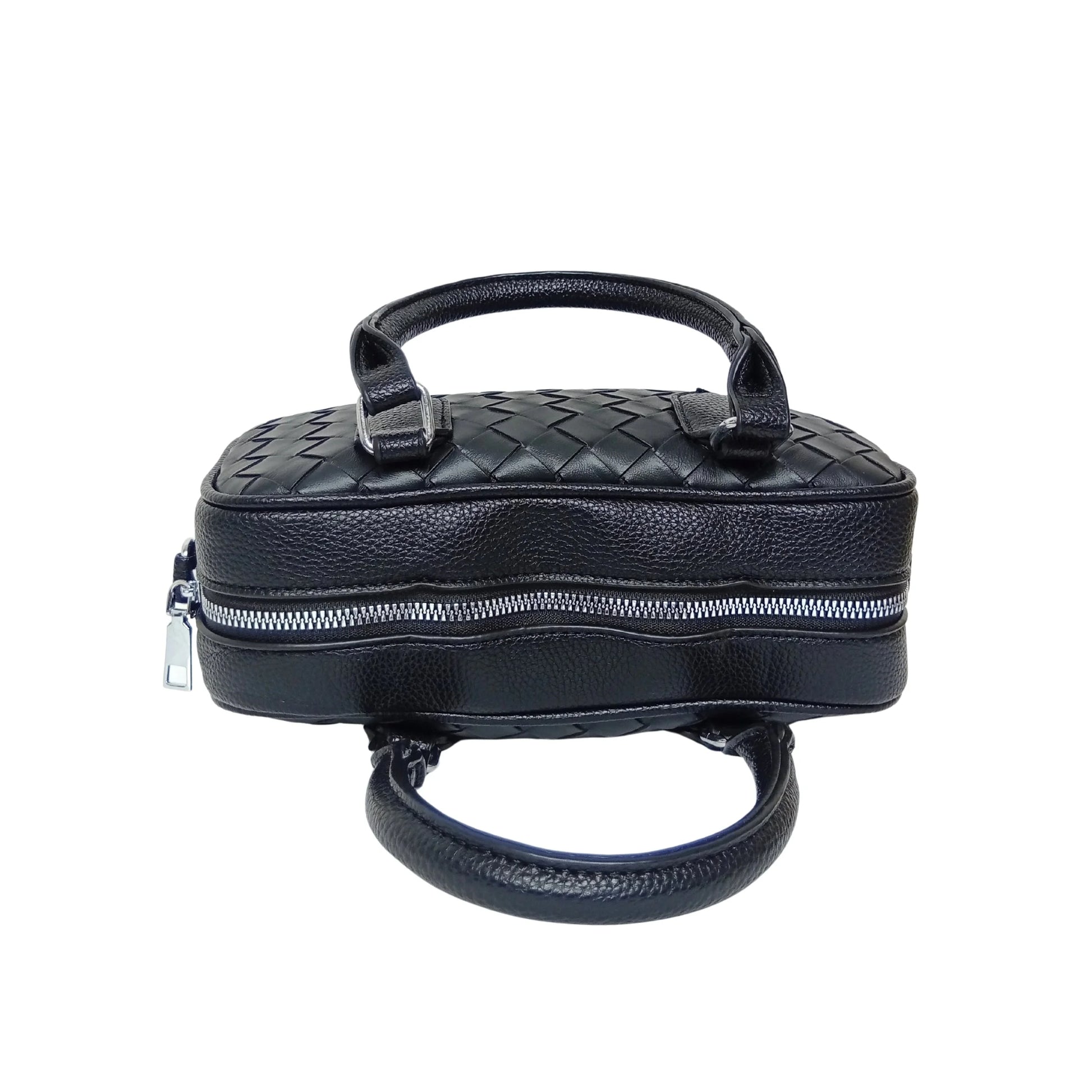 Woven Leather Barrel Bag MS-4299 - Black - Handbag