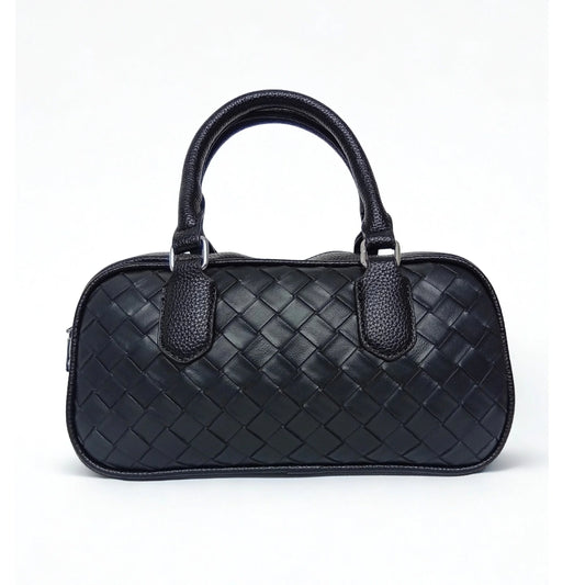 Woven Leather Barrel Bag MS-4299 - Black - Handbag