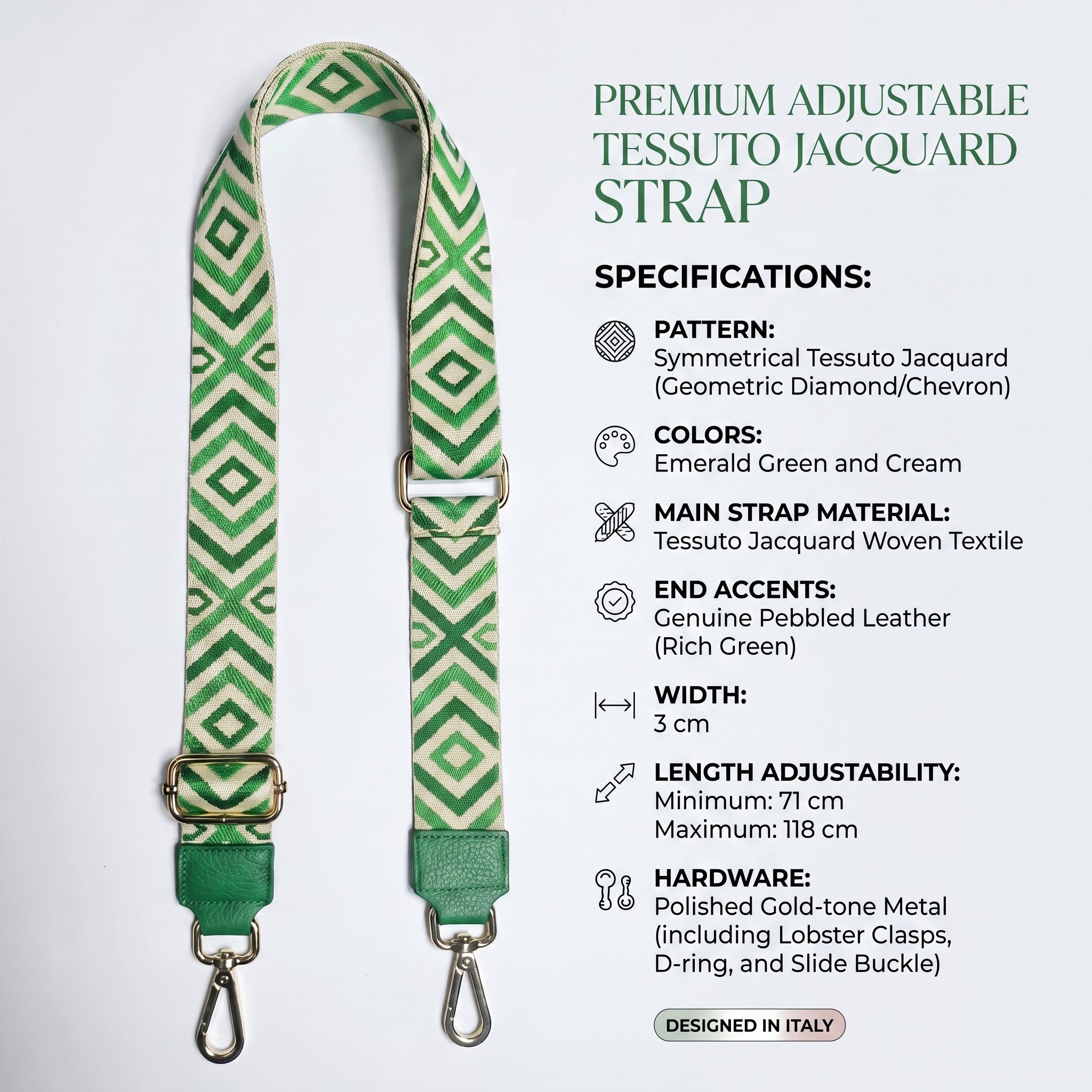 Tracolla per Borsa con Fantasia Geometrica Verde — Stile Donna Bags - Tracolla - Stile Donna Bags